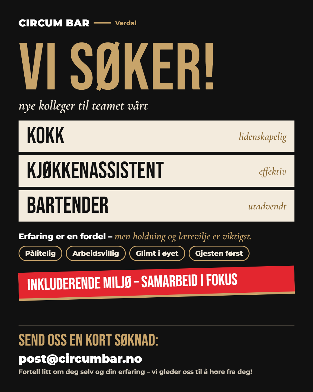 Stillingsannonse – Ledige Stillinger Circum Bar Verdal